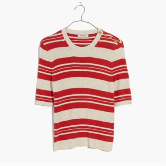 Madewell Tops - Madewell Ribbed Short Sleeve Striped Sweater